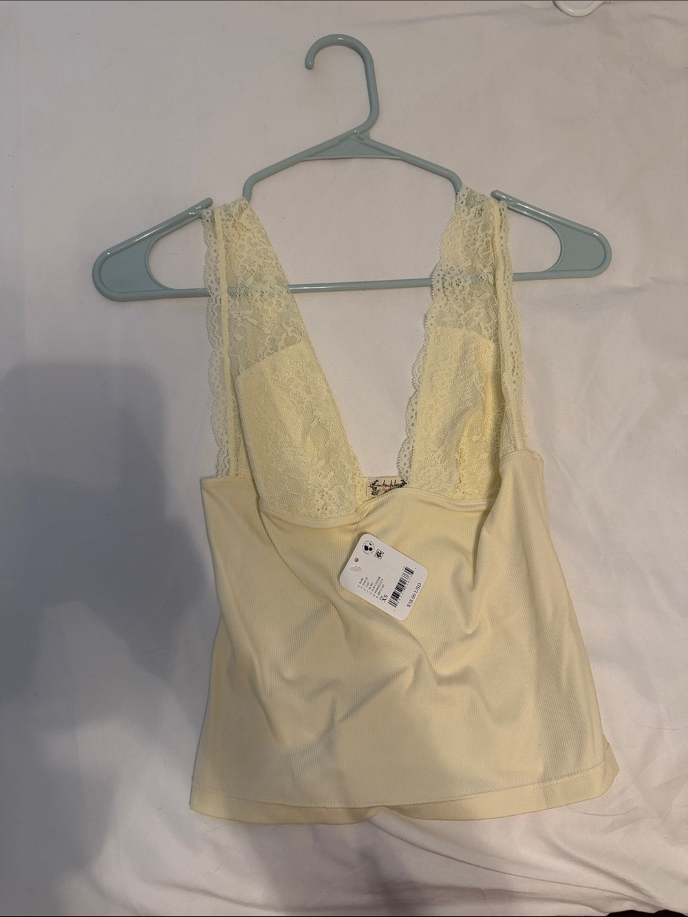 Free People Lace-Trim Ribbed Tank in Pale Cream